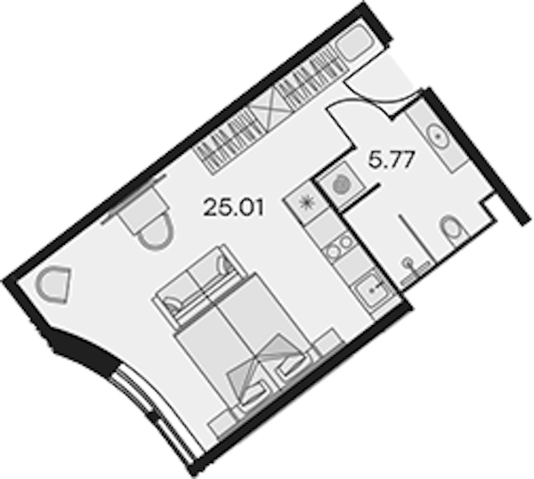 Квартира студия 30.78 м², 2/15 эт., Апарт-отель «Апарт-отель 25-7 Заневский»